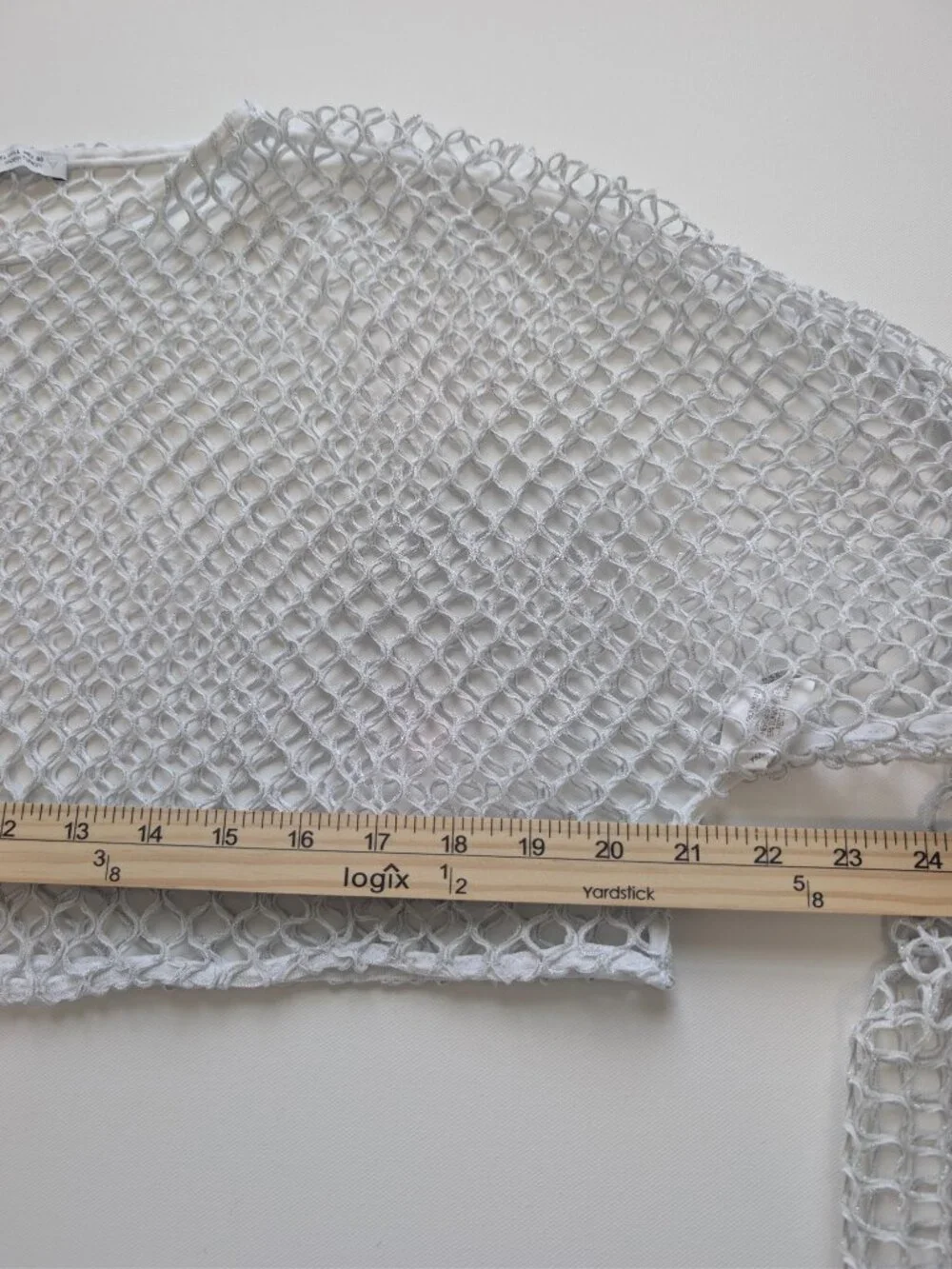 ZARA Open Knit Fishnet Cropped Long Sleeve Top L